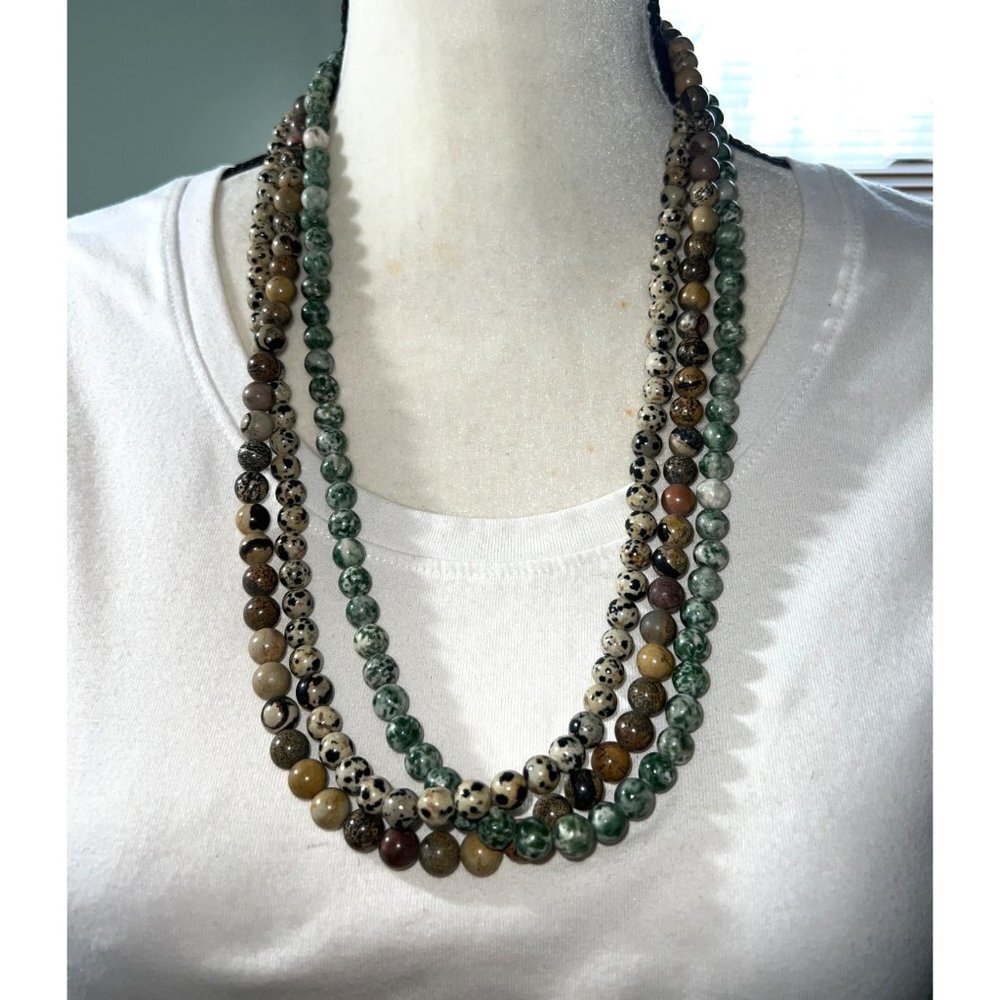 Genuine Leopard Jasper Multi-Strand Necklace -- 26"